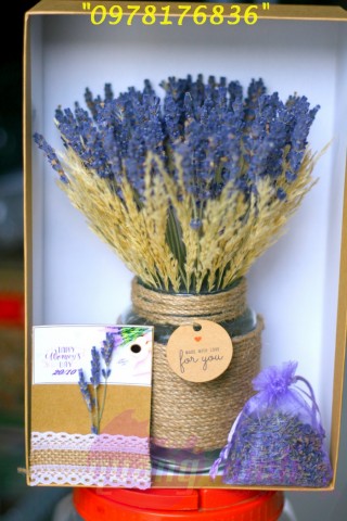 Hộp hoa lavender khô VALENTINE (COMBO LỌ VÀ TÚI THƠM KÈM THIỆP)