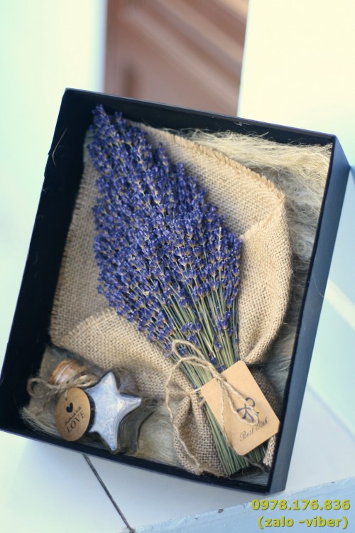 Hộp hoa lavender khô màu đen