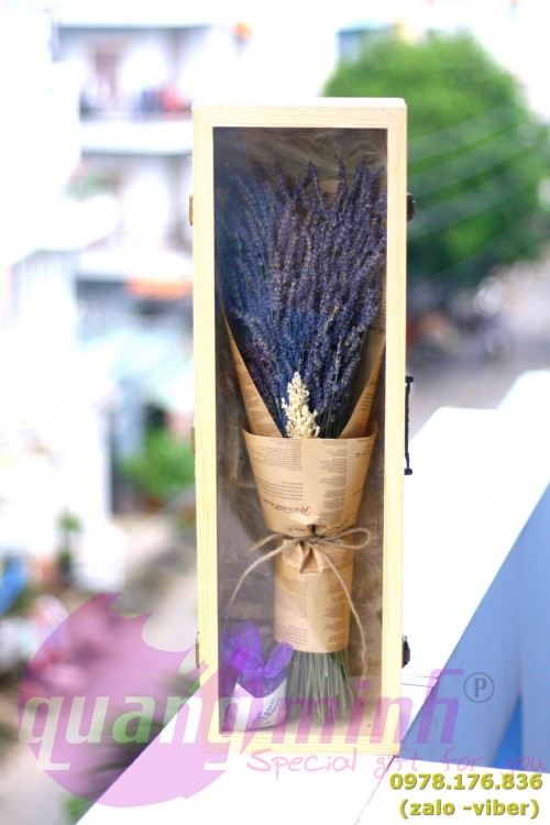 Hộp quà tặng bó hoa lavender khô bằng gỗ (BIG SIZE)